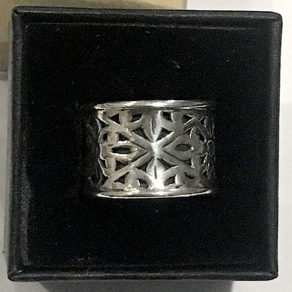 Sterling Silver Floral Filigree Thick Cigar Band Ring Sz 5.5 - Picture 10 of 13